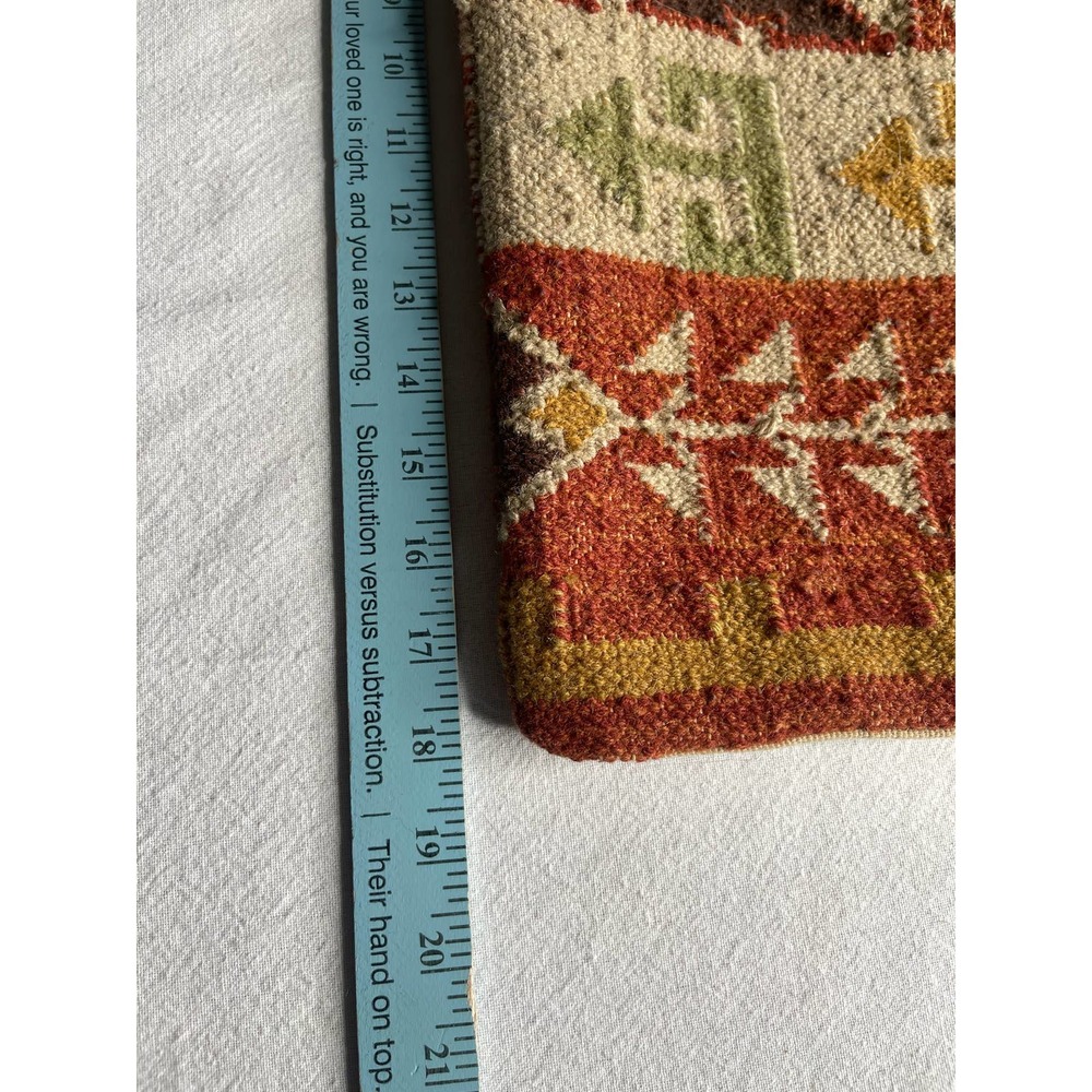 Turkish Kilim square pillow case 17x18” brown orange - Picture 4 of 16